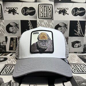 Authentic Goorin Bros The Boss Light Grey Gorilla Ape Trucker Hat (NWT)